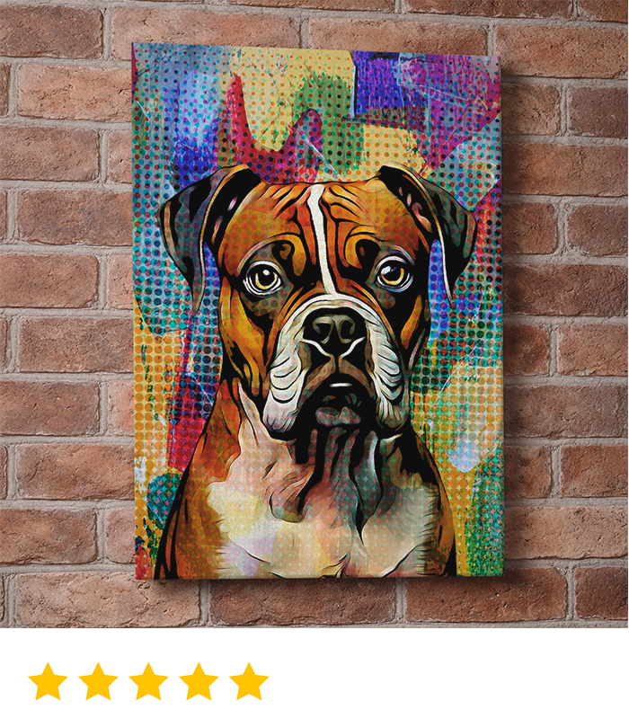 Bold pop art style custom boxer dog portrait full of personality