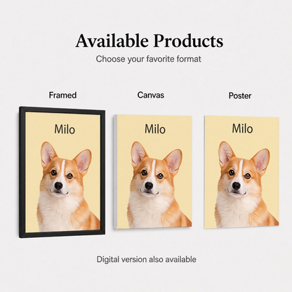 custom-pet-portrait-product-formats-frame-canvas-poster