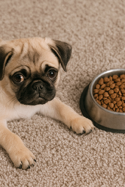 Dog photographed from above with one ear cut out of the frame — an example of an angle that hides the neck and distorts natural features, not ideal for a custom portrait at Pincel Pencil.