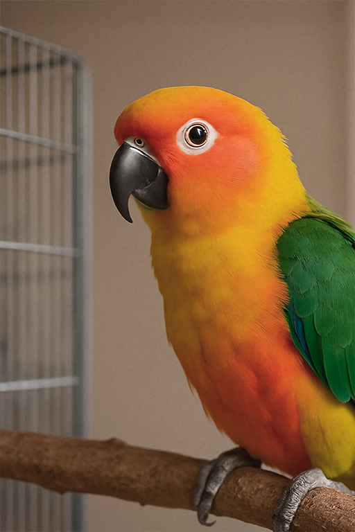 Bright parrot photographed in natural light with full head visible and eyes forward — recommended photo style for stunning digital pet art by Pincel Pencil.