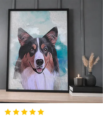 Personalized collie watercolor portrait capturing expressive details and personality