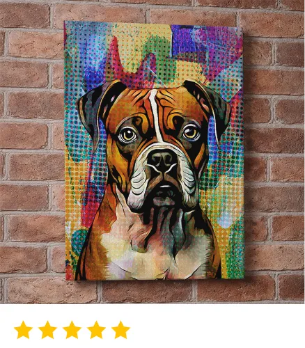 Bold pop art style custom boxer dog portrait full of personality