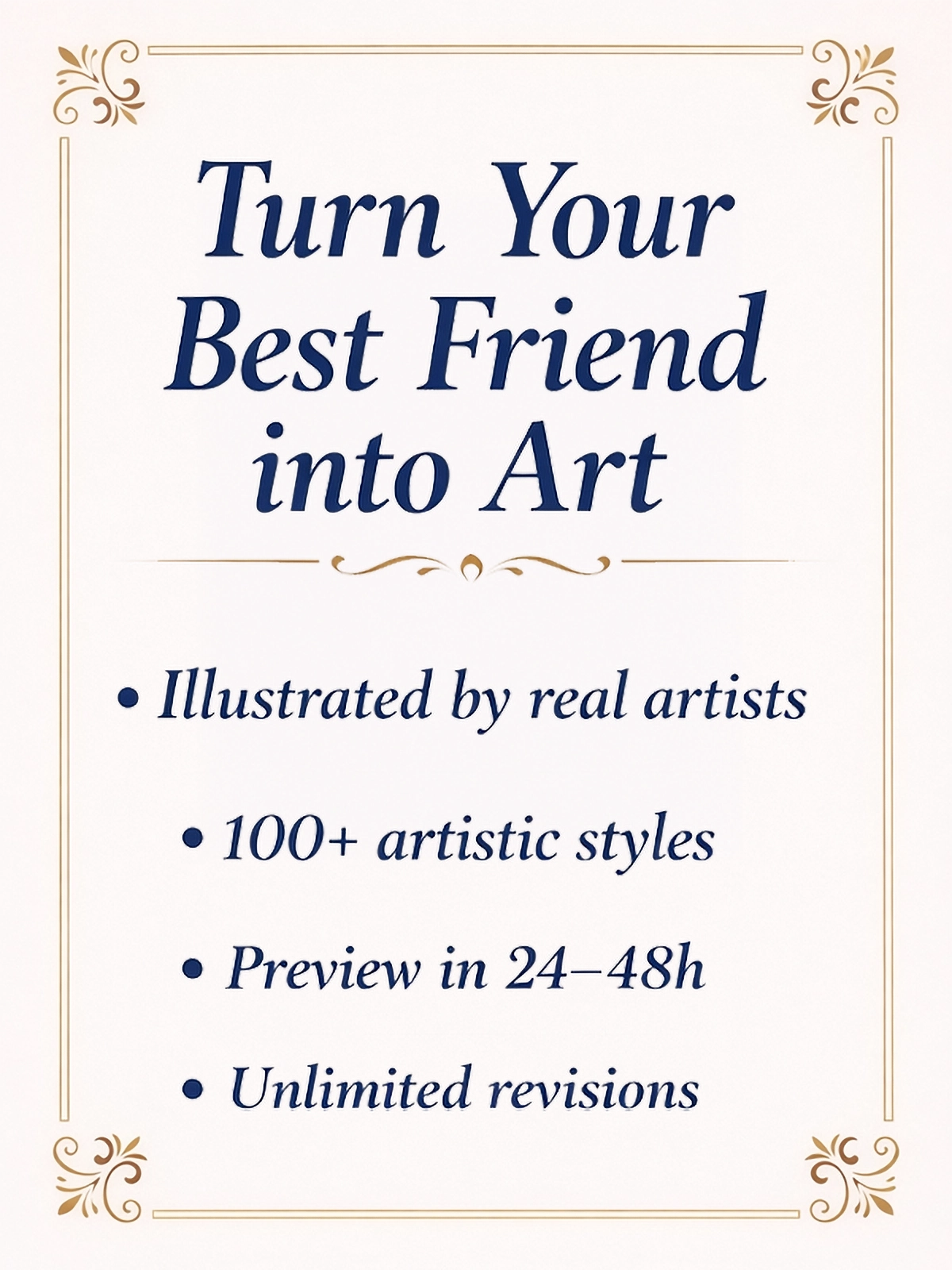 Custom pet portrait from photo illustrated by real artists – over 100 artistic styles, 24–48h preview and unlimited revisions by Pincel Pencil