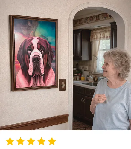 Custom memorial dog portrait created from a photo to honor a beloved pet