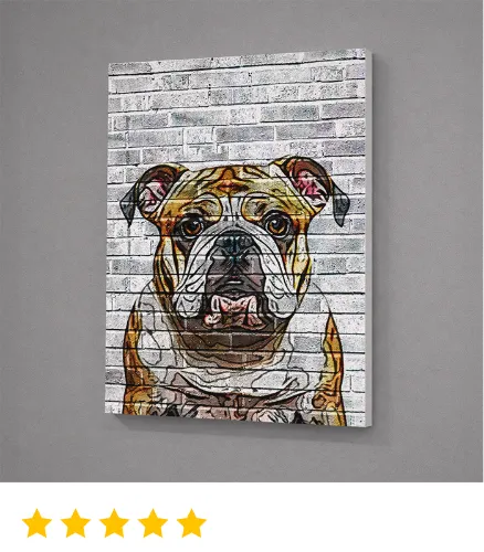 Personalized bulldog portrait in modern street art style printed on premium canvas